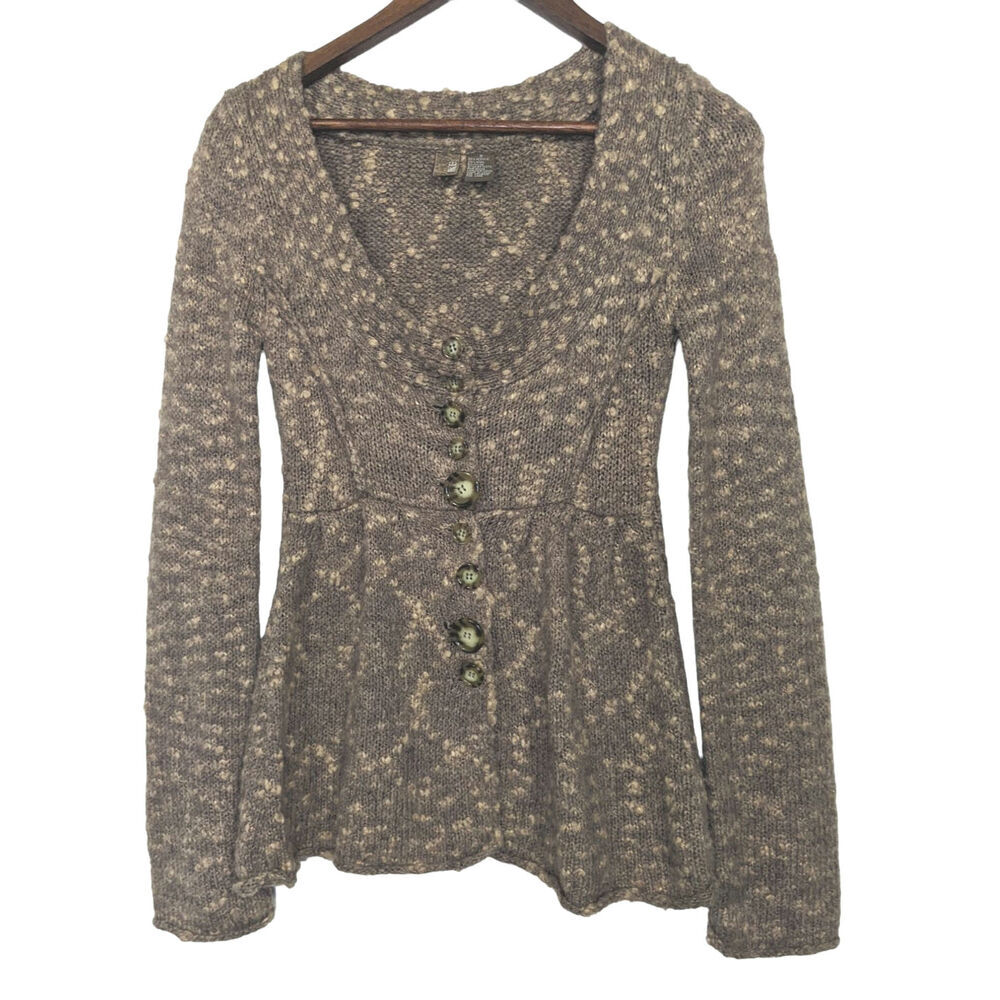 BKE Y2K Cottagecore Sweater Cardigan Neutral Low Neckline Praire Coquette Small